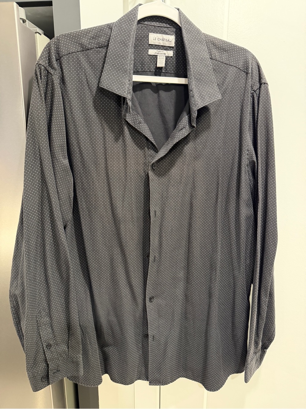 Le Chateau Black Button-Down with White Microdot Pattern